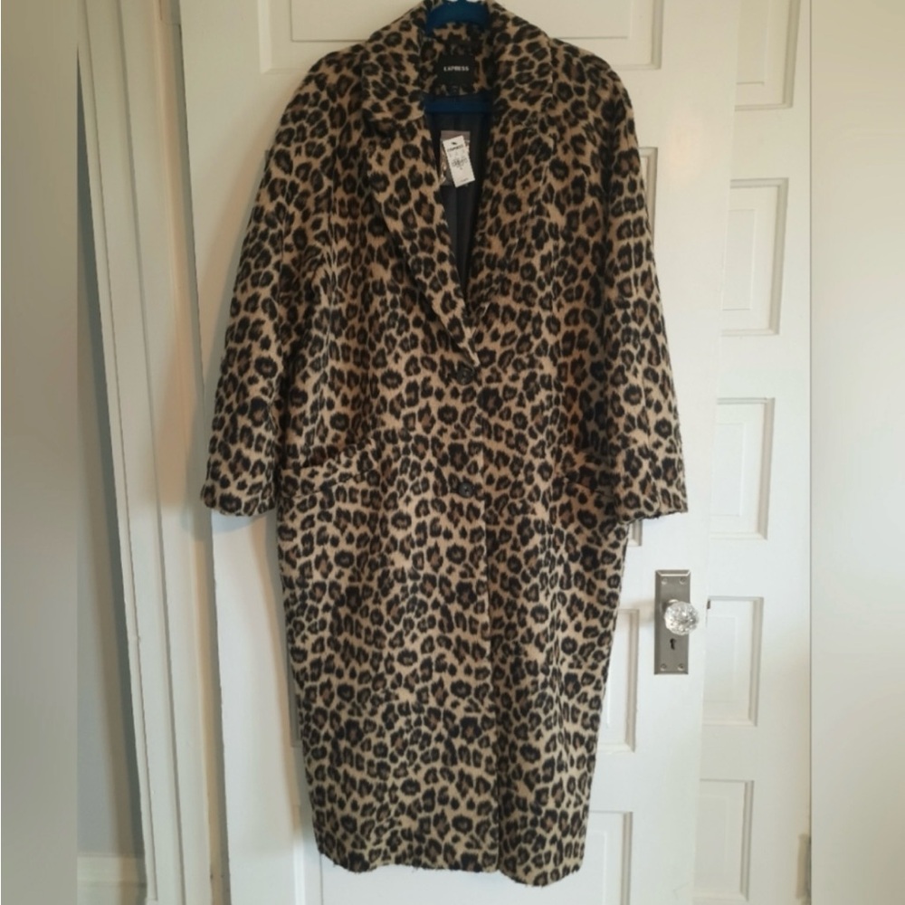 NWT Express Long Leopard Print Peacoat